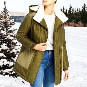 Aqua Womens Faux Fur MIDI Anorak Jacket